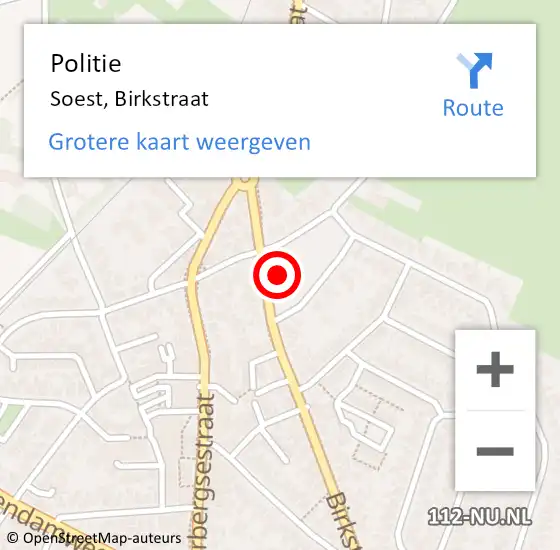 Locatie op kaart van de 112 melding: Politie Soest, Birkstraat op 13 juni 2021 22:31