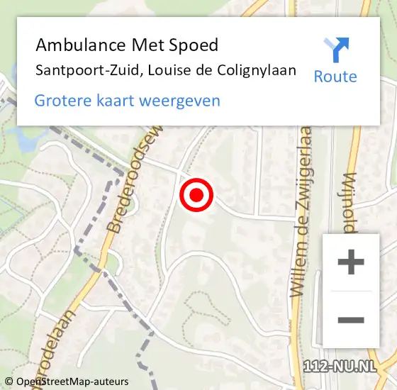 Locatie op kaart van de 112 melding: Ambulance Met Spoed Naar Santpoort-Zuid, Louise de Colignylaan op 13 juni 2021 22:48