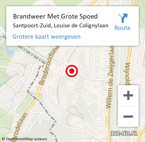 Locatie op kaart van de 112 melding: Brandweer Met Grote Spoed Naar Santpoort-Zuid, Louise de Colignylaan op 13 juni 2021 22:48