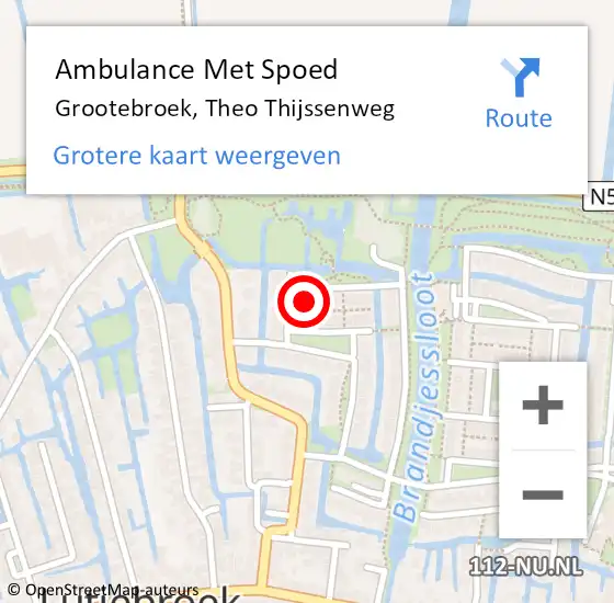 Locatie op kaart van de 112 melding: Ambulance Met Spoed Naar Grootebroek, Theo Thijssenweg op 13 juni 2021 23:08