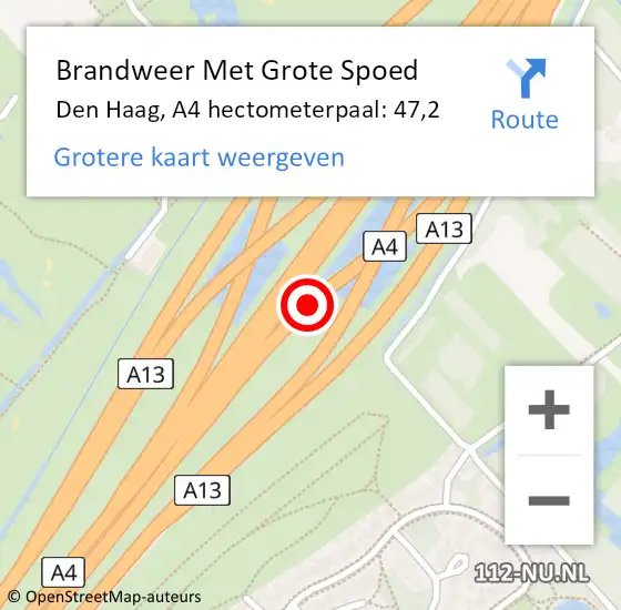 Locatie op kaart van de 112 melding: Brandweer Met Grote Spoed Naar Den Haag, A4 hectometerpaal: 47,2 op 13 juni 2021 23:26