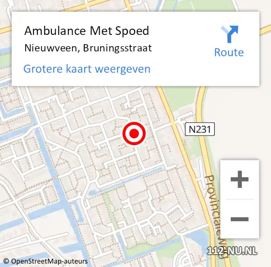 Locatie op kaart van de 112 melding: Ambulance Met Spoed Naar Nieuwveen, Bruningsstraat op 13 juni 2021 23:35