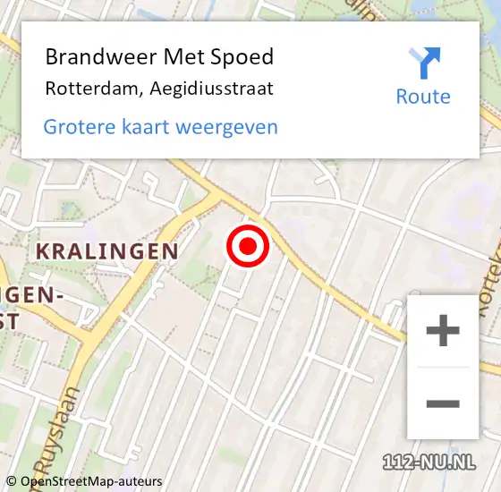 Locatie op kaart van de 112 melding: Brandweer Met Spoed Naar Rotterdam, Aegidiusstraat op 13 juni 2021 23:52