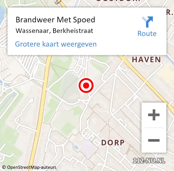Locatie op kaart van de 112 melding: Brandweer Met Spoed Naar Wassenaar, Berkheistraat op 14 juni 2021 00:06