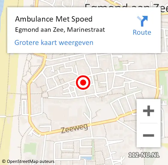 Locatie op kaart van de 112 melding: Ambulance Met Spoed Naar Egmond aan Zee, Marinestraat op 13 juni 2014 09:29