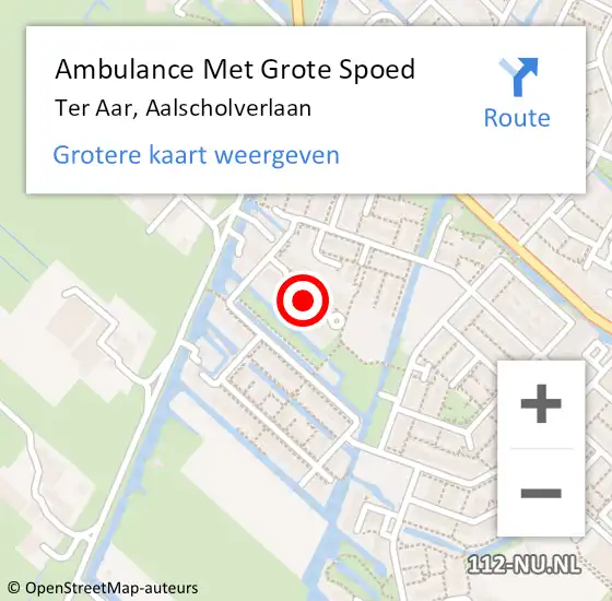 Locatie op kaart van de 112 melding: Ambulance Met Grote Spoed Naar Ter Aar, Aalscholverlaan op 14 juni 2021 00:29