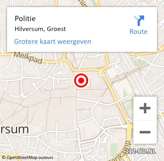 Locatie op kaart van de 112 melding: Politie Hilversum, Groest op 14 juni 2021 02:07