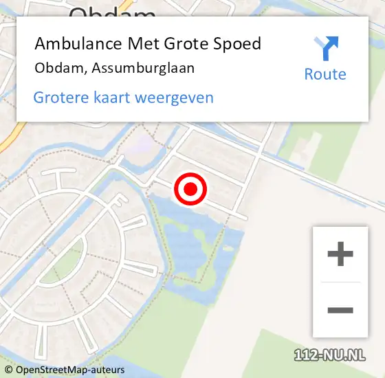 Locatie op kaart van de 112 melding: Ambulance Met Grote Spoed Naar Obdam, Assumburglaan op 14 juni 2021 02:20