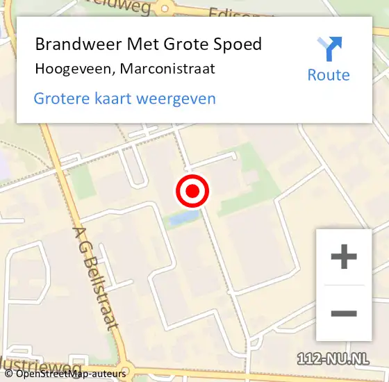 Locatie op kaart van de 112 melding: Brandweer Met Grote Spoed Naar Hoogeveen, Marconistraat op 14 juni 2021 02:37