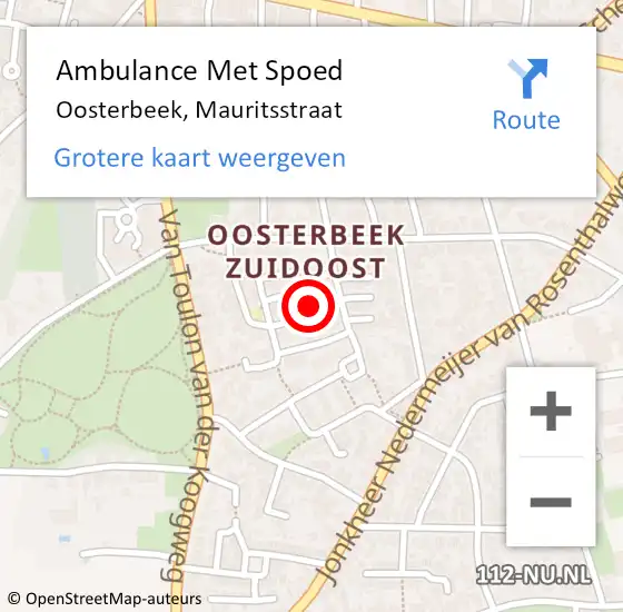 Locatie op kaart van de 112 melding: Ambulance Met Spoed Naar Oosterbeek, Mauritsstraat op 14 juni 2021 04:26