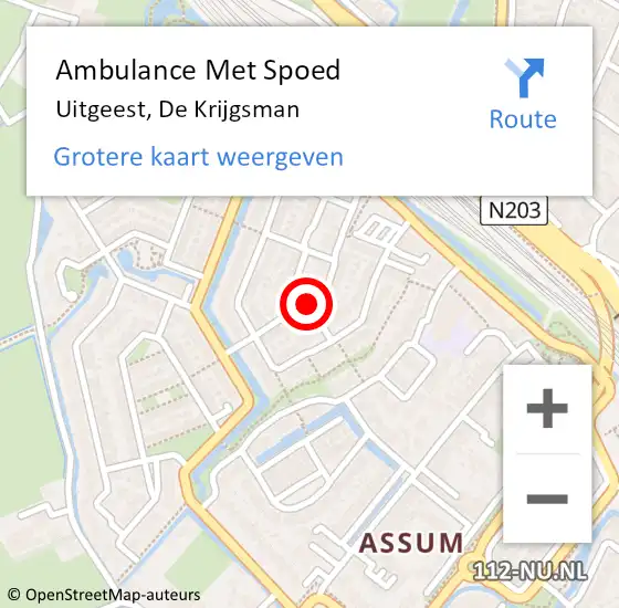 Locatie op kaart van de 112 melding: Ambulance Met Spoed Naar Uitgeest, De Krijgsman op 14 juni 2021 07:27