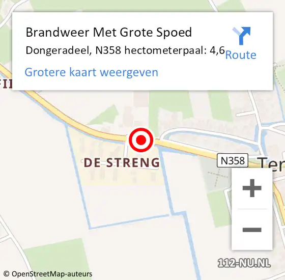 Locatie op kaart van de 112 melding: Brandweer Met Grote Spoed Naar Dongeradeel, N358 hectometerpaal: 4,6 op 14 juni 2021 08:00