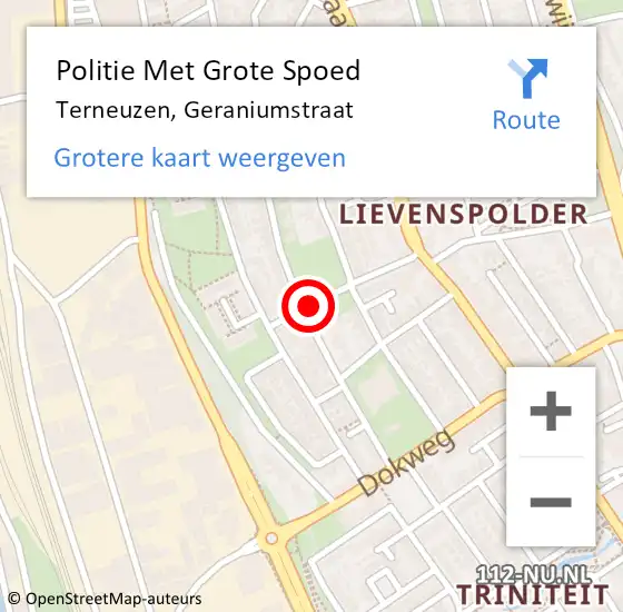 Locatie op kaart van de 112 melding: Politie Met Grote Spoed Naar Terneuzen, Geraniumstraat op 14 juni 2021 08:44