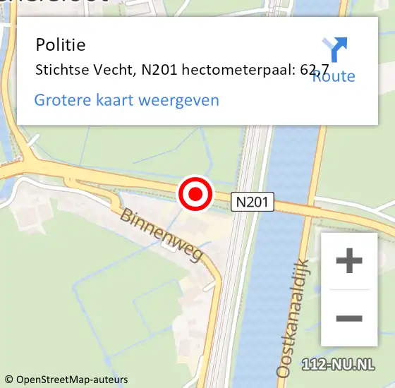 Locatie op kaart van de 112 melding: Politie Stichtse Vecht, N201 hectometerpaal: 62,7 op 14 juni 2021 08:46