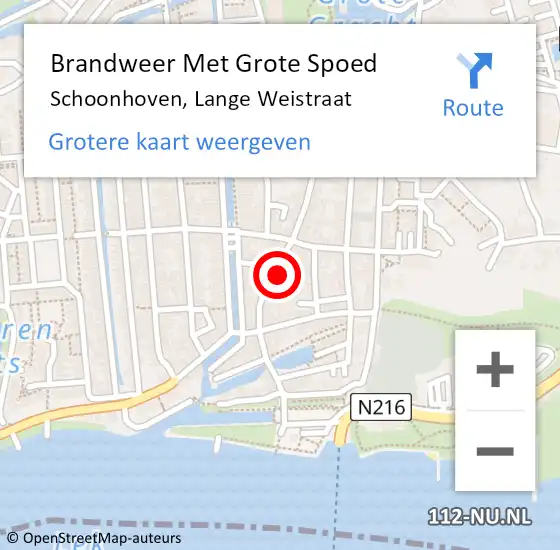 Locatie op kaart van de 112 melding: Brandweer Met Grote Spoed Naar Schoonhoven, Lange Weistraat op 14 juni 2021 08:47