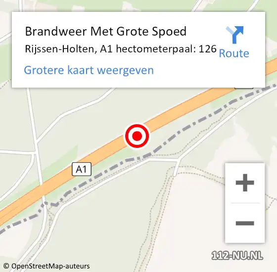 Locatie op kaart van de 112 melding: Brandweer Met Grote Spoed Naar Rijssen-Holten, A1 hectometerpaal: 126 op 14 juni 2021 08:48