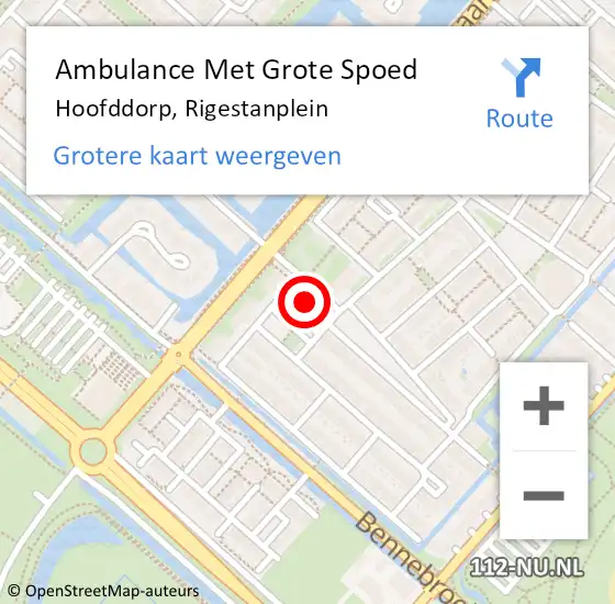 Locatie op kaart van de 112 melding: Ambulance Met Grote Spoed Naar Hoofddorp, Rigestanplein op 14 juni 2021 09:03