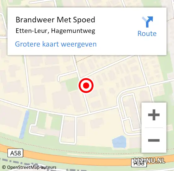 Locatie op kaart van de 112 melding: Brandweer Met Spoed Naar Etten-Leur, Hagemuntweg op 14 juni 2021 09:24