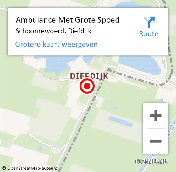 Locatie op kaart van de 112 melding: Ambulance Met Grote Spoed Naar Schoonrewoerd, Diefdijk op 14 juni 2021 09:27