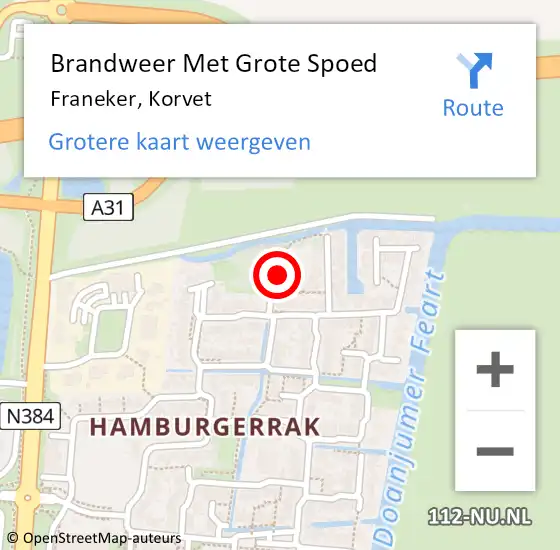 Locatie op kaart van de 112 melding: Brandweer Met Grote Spoed Naar Franeker, Korvet op 14 juni 2021 09:45