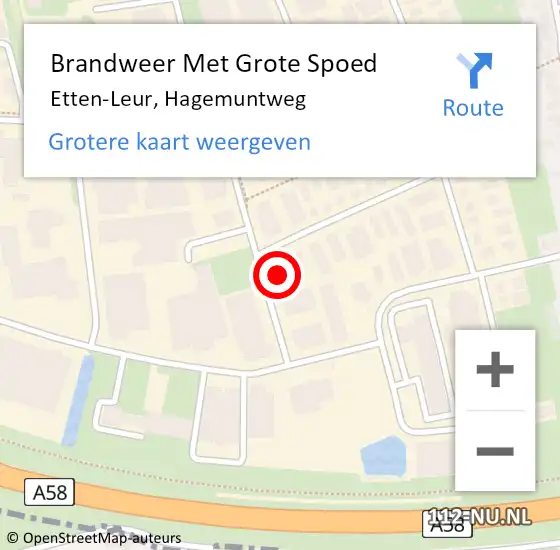 Locatie op kaart van de 112 melding: Brandweer Met Grote Spoed Naar Etten-Leur, Hagemuntweg op 14 juni 2021 09:45