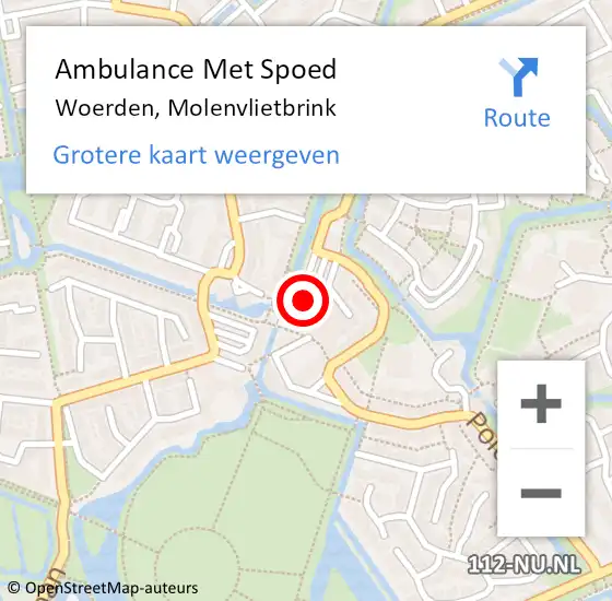 Locatie op kaart van de 112 melding: Ambulance Met Spoed Naar Woerden, Molenvlietbrink op 14 juni 2021 09:50