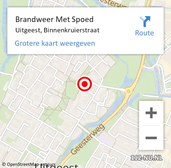 Locatie op kaart van de 112 melding: Brandweer Met Spoed Naar Uitgeest, Binnenkruierstraat op 14 juni 2021 09:51