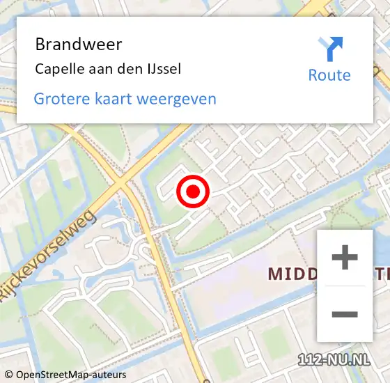 Locatie op kaart van de 112 melding: Brandweer Capelle aan den IJssel op 14 juni 2021 10:15