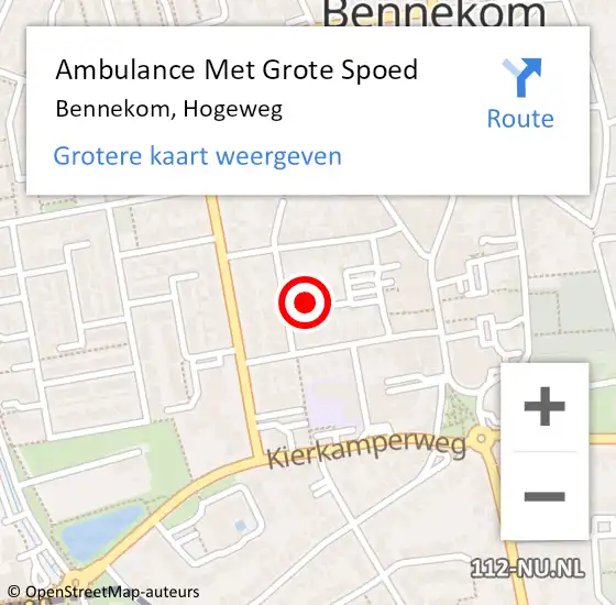 Locatie op kaart van de 112 melding: Ambulance Met Grote Spoed Naar Bennekom, Hogeweg op 14 juni 2021 10:36