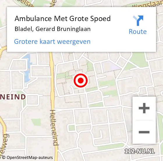 Locatie op kaart van de 112 melding: Ambulance Met Grote Spoed Naar Bladel, Gerard Bruninglaan op 14 juni 2021 11:18