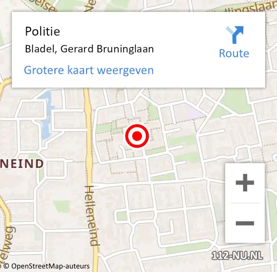 Locatie op kaart van de 112 melding: Politie Bladel, Gerard Bruninglaan op 14 juni 2021 11:19