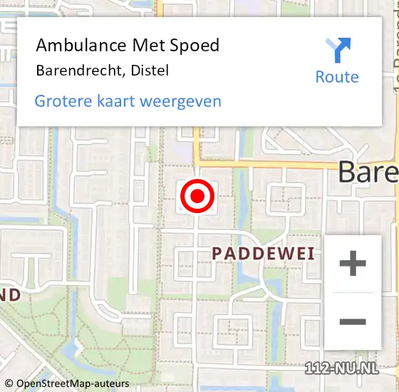 Locatie op kaart van de 112 melding: Ambulance Met Spoed Naar Barendrecht, Distel op 14 juni 2021 11:28