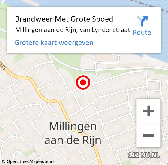 Locatie op kaart van de 112 melding: Brandweer Met Grote Spoed Naar Millingen aan de Rijn, van Lyndenstraat op 14 juni 2021 11:31