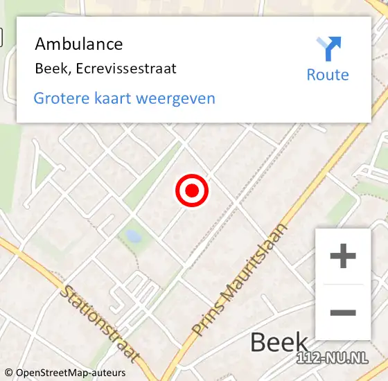 Locatie op kaart van de 112 melding: Ambulance Beek, Ecrevissestraat op 13 juni 2014 10:04