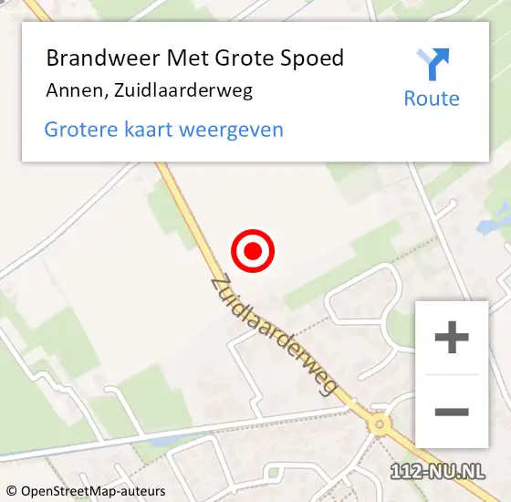 Locatie op kaart van de 112 melding: Brandweer Met Grote Spoed Naar Annen, Zuidlaarderweg op 14 juni 2021 11:53