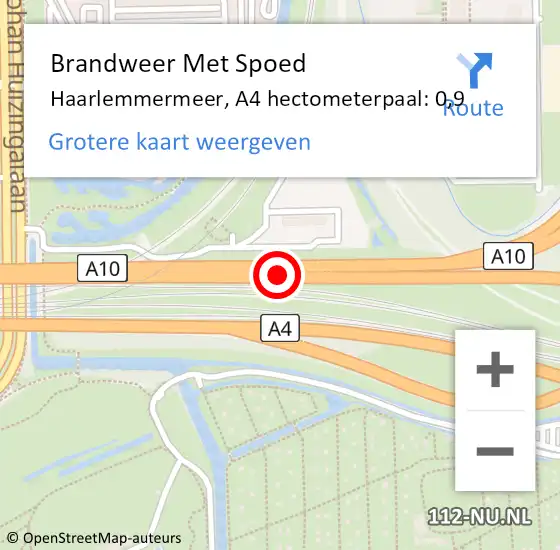 Locatie op kaart van de 112 melding: Brandweer Met Spoed Naar Haarlemmermeer, A4 hectometerpaal: 0,9 op 14 juni 2021 11:53