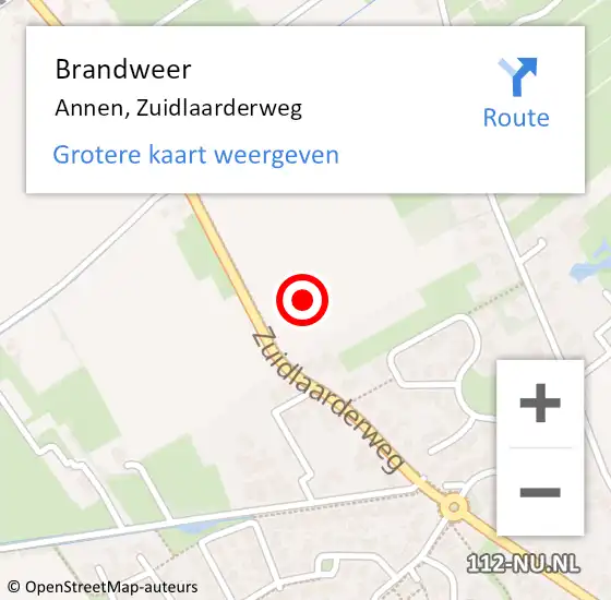 Locatie op kaart van de 112 melding: Brandweer Annen, Zuidlaarderweg op 14 juni 2021 12:01