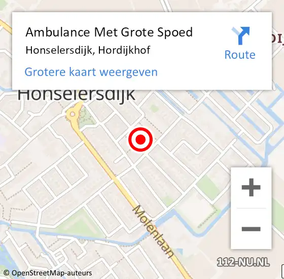 Locatie op kaart van de 112 melding: Ambulance Met Grote Spoed Naar Honselersdijk, Hordijkhof op 14 juni 2021 12:03