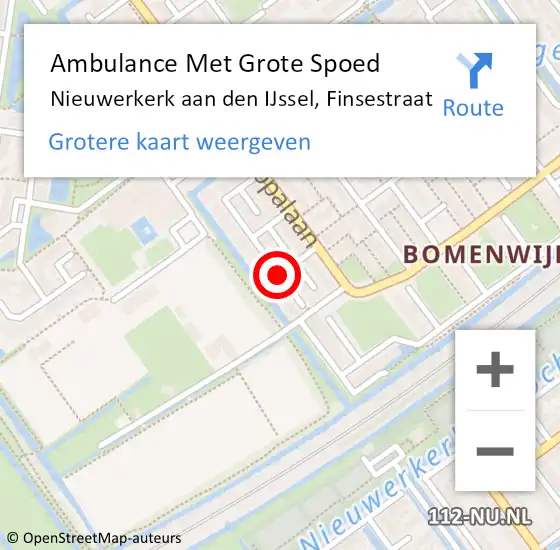 Locatie op kaart van de 112 melding: Ambulance Met Grote Spoed Naar Nieuwerkerk aan den IJssel, Finsestraat op 13 juni 2014 10:07