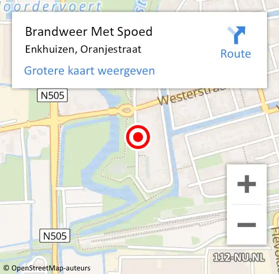 Locatie op kaart van de 112 melding: Brandweer Met Spoed Naar Enkhuizen, Oranjestraat op 14 juni 2021 12:29