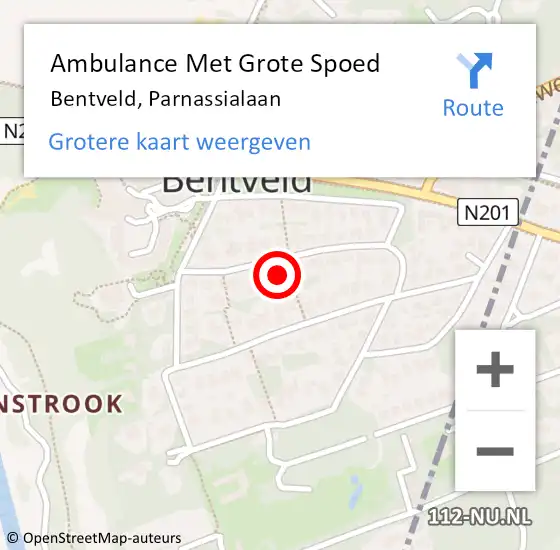 Locatie op kaart van de 112 melding: Ambulance Met Grote Spoed Naar Bentveld, Parnassialaan op 14 juni 2021 12:31