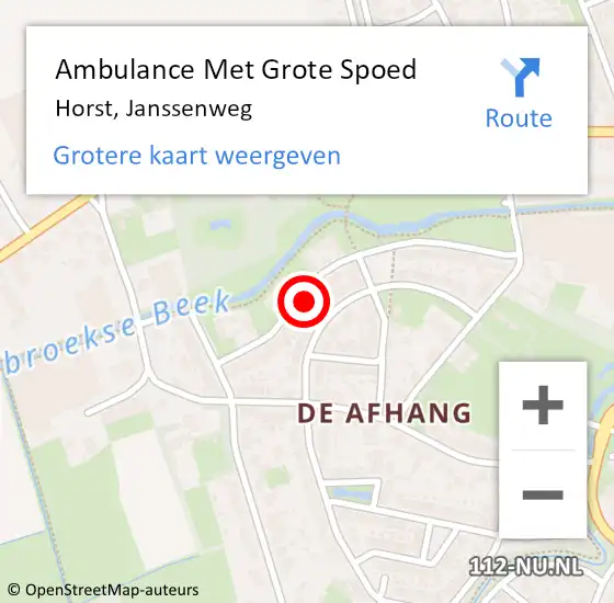 Locatie op kaart van de 112 melding: Ambulance Met Grote Spoed Naar Horst, Janssenweg op 14 juni 2021 12:39