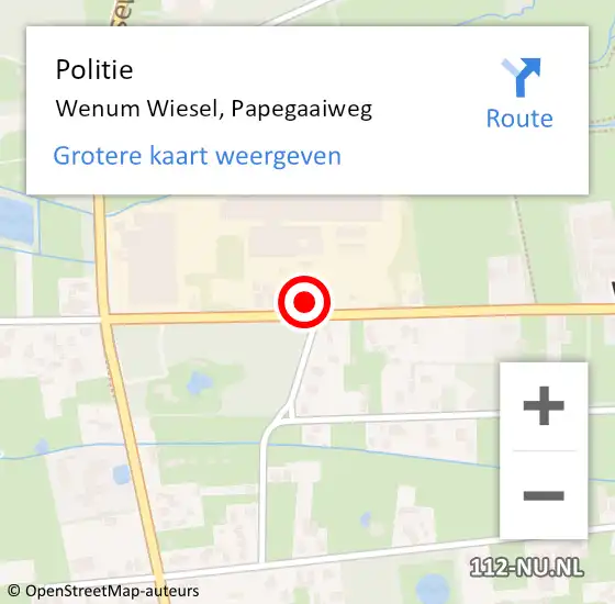 Locatie op kaart van de 112 melding: Politie Wenum Wiesel, Papegaaiweg op 14 juni 2021 12:39