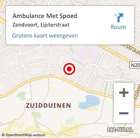 Locatie op kaart van de 112 melding: Ambulance Met Spoed Naar Zandvoort, Lijsterstraat op 14 juni 2021 12:46