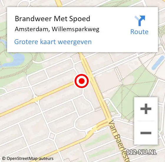 Locatie op kaart van de 112 melding: Brandweer Met Spoed Naar Amsterdam, Willemsparkweg op 14 juni 2021 13:45