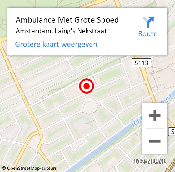 Locatie op kaart van de 112 melding: Ambulance Met Grote Spoed Naar Amsterdam, Laing's Nekstraat op 14 juni 2021 13:50