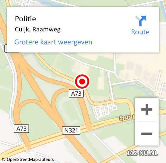 Locatie op kaart van de 112 melding: Politie Cuijk, Raamweg op 14 juni 2021 13:52