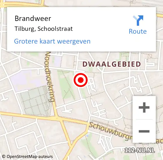 Locatie op kaart van de 112 melding: Brandweer Tilburg, Schoolstraat op 14 juni 2021 13:53