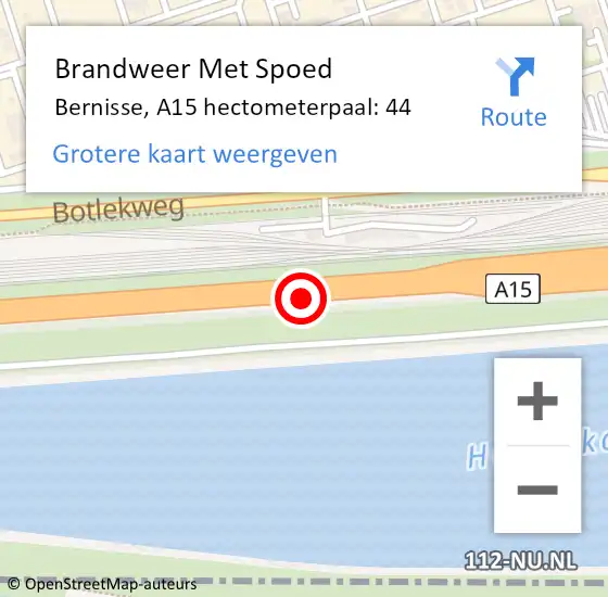 Locatie op kaart van de 112 melding: Brandweer Met Spoed Naar Bernisse, A15 hectometerpaal: 44 op 14 juni 2021 14:03