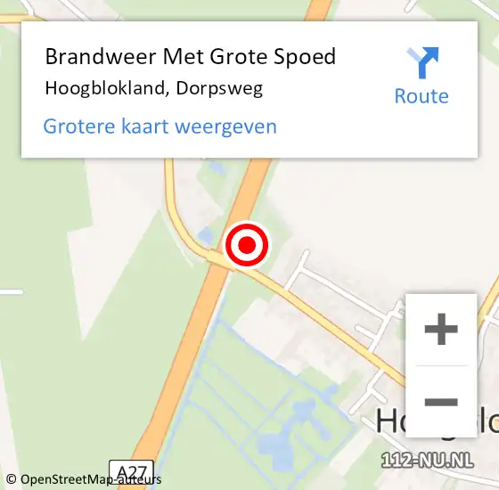 Locatie op kaart van de 112 melding: Brandweer Met Grote Spoed Naar Hoogblokland, Dorpsweg op 14 juni 2021 14:07